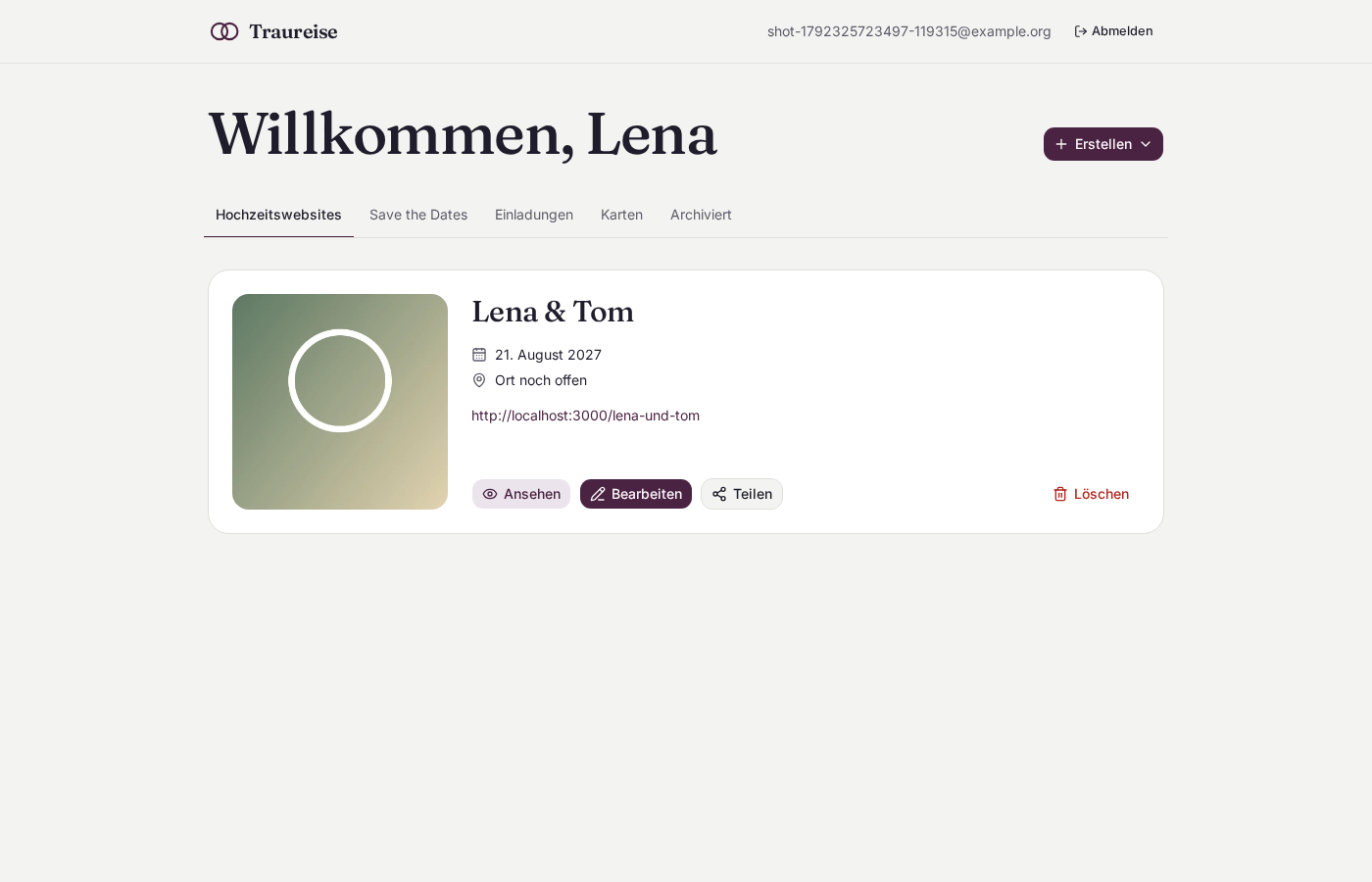 Dashboard with a website card