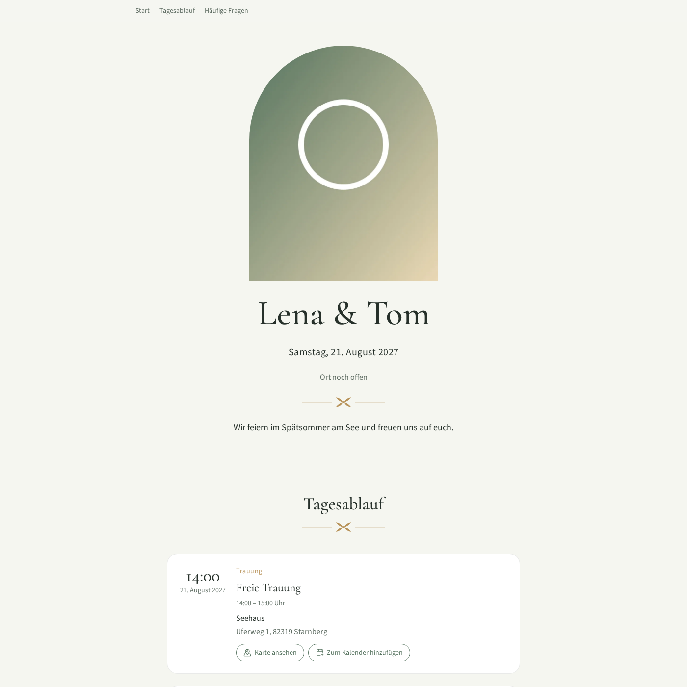 A public wedding website in the Salbei theme
